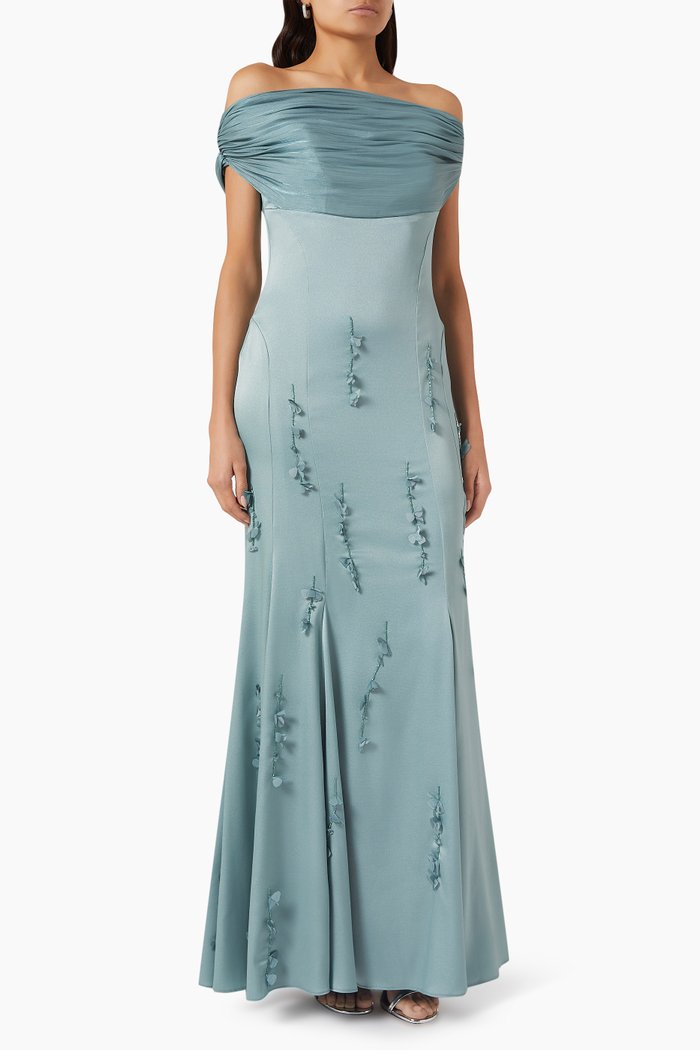 

Bead-embellished Maxi Dress in Crepe, Green