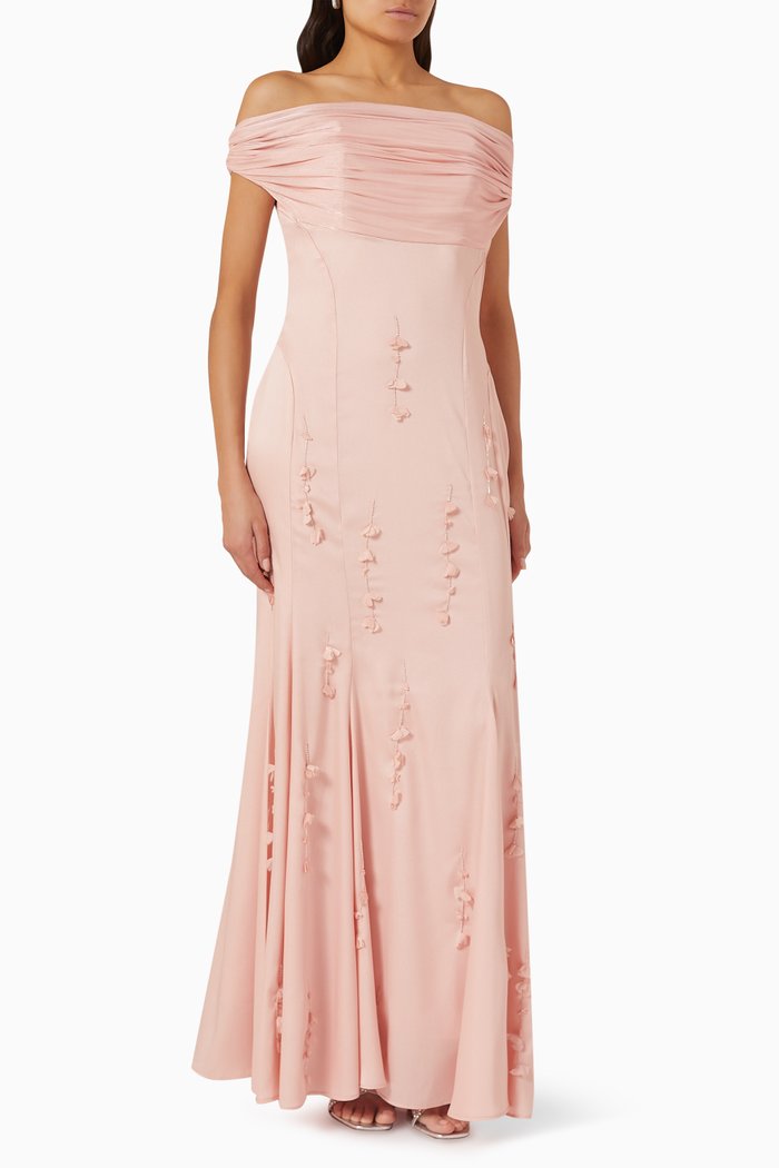 

Bead-embellished Maxi Dress in Crepe, Pink