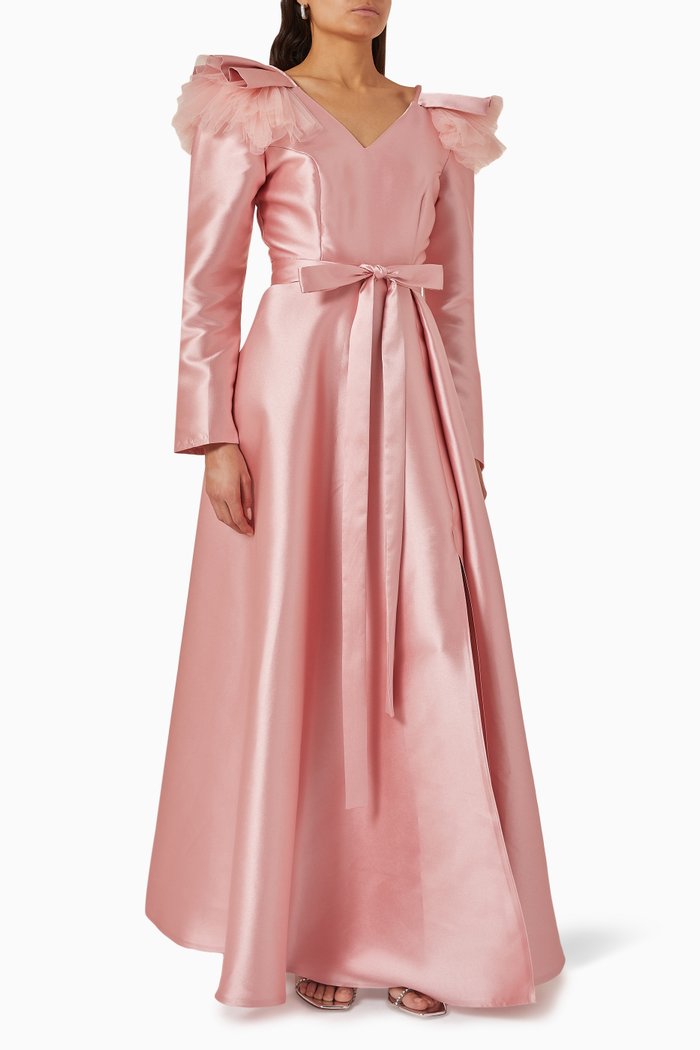 

Puff-sleeve Maxi Dress in Mikado, Pink