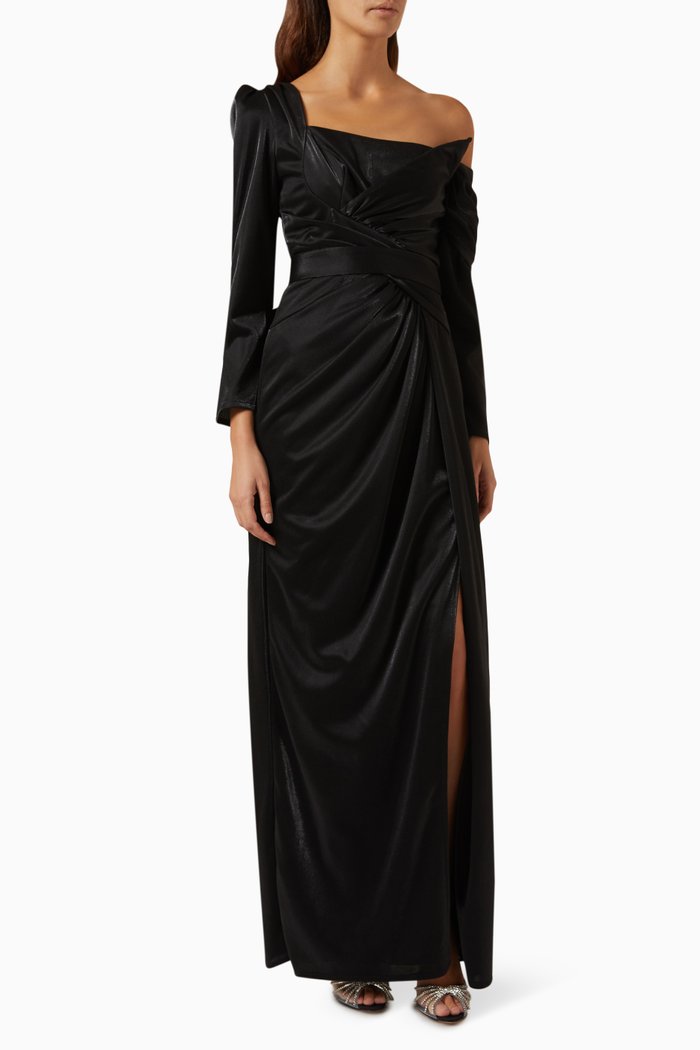 

One-shoulder Maxi Dress in Stretch-knit, Grey