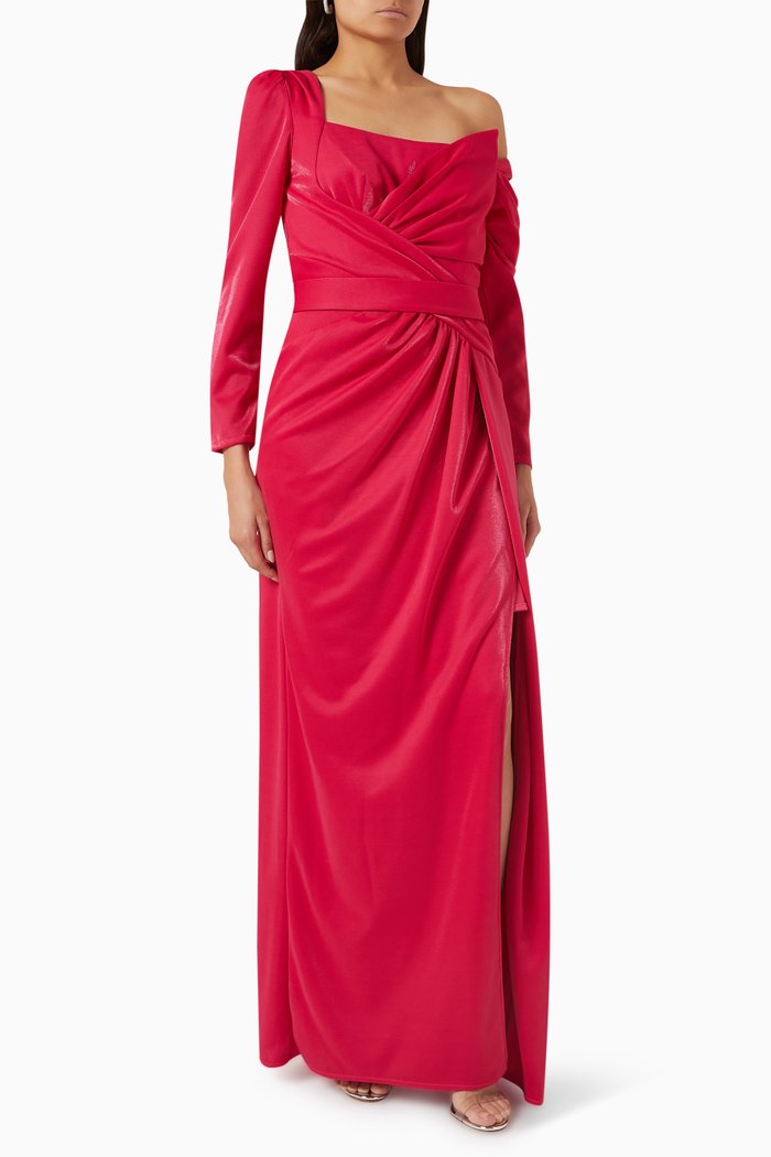 

One-shoulder Maxi Dress in Stretch-knit, Pink