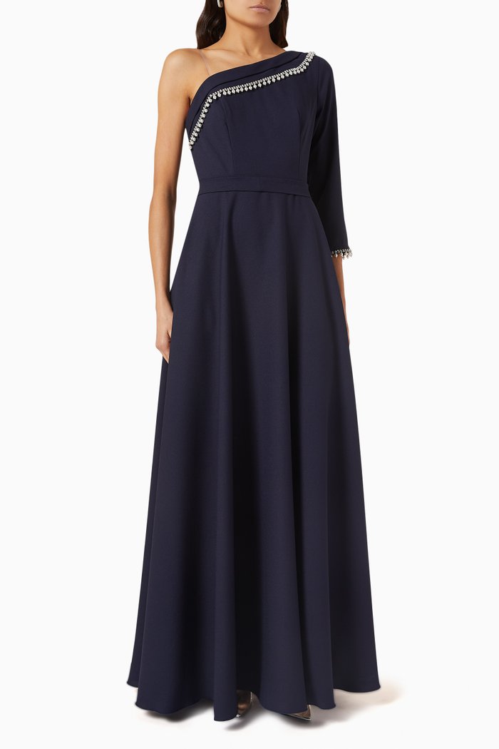 

Embellished One-shoulder Dress, Blue
