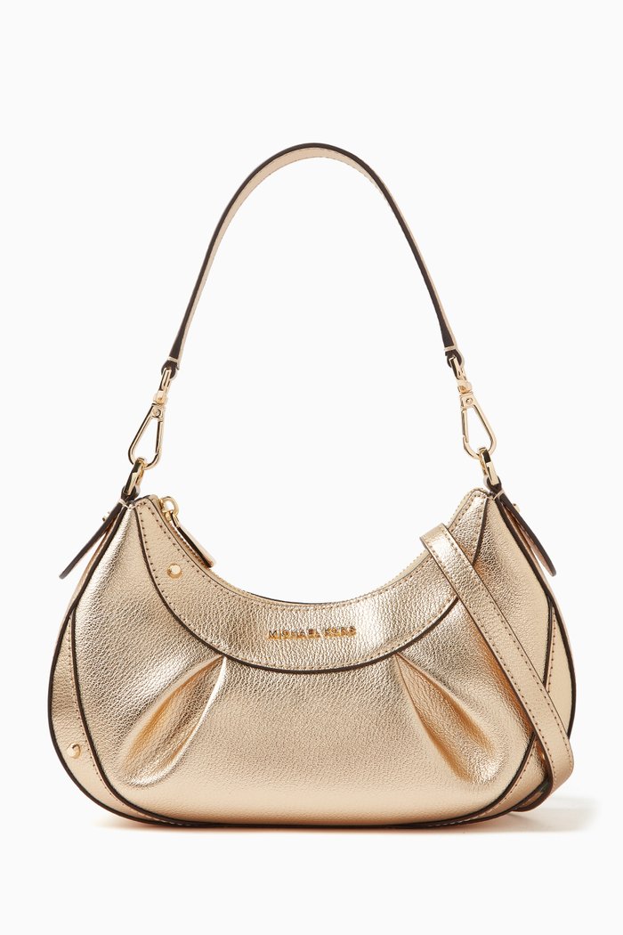

Small Enzo Shoulder Bag in Pebbled Leather, Gold