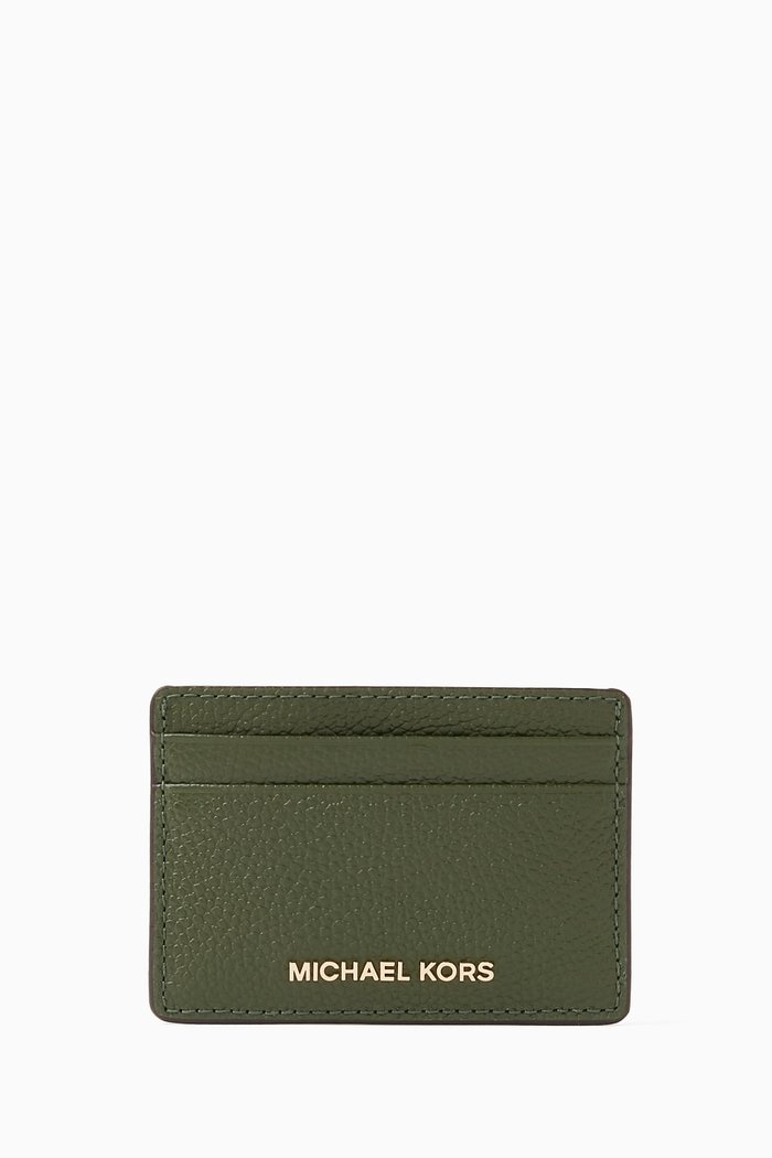 

Jet Set Card Case in Pebbled Leather, Green