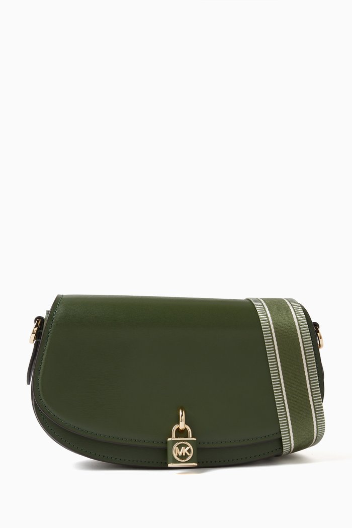 

Medium Mila Messenger Sling Bag in Leather, Green