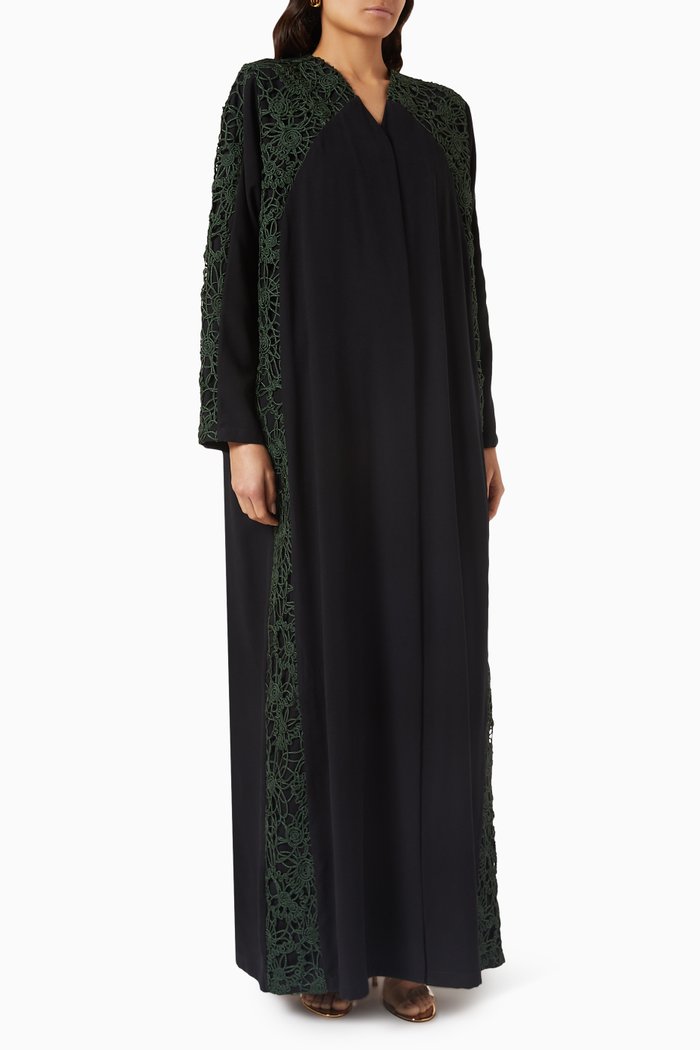 

Lace-panel Abaya in Crush-cotton, Multicolour