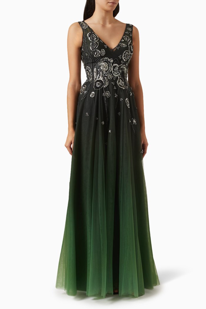 

Gradient Beaded Maxi Dress in Tulle, Multicolour