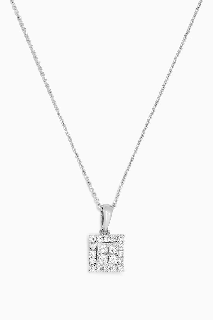 Illusion Square Diamond Pendant Necklace in 18kt White Gold