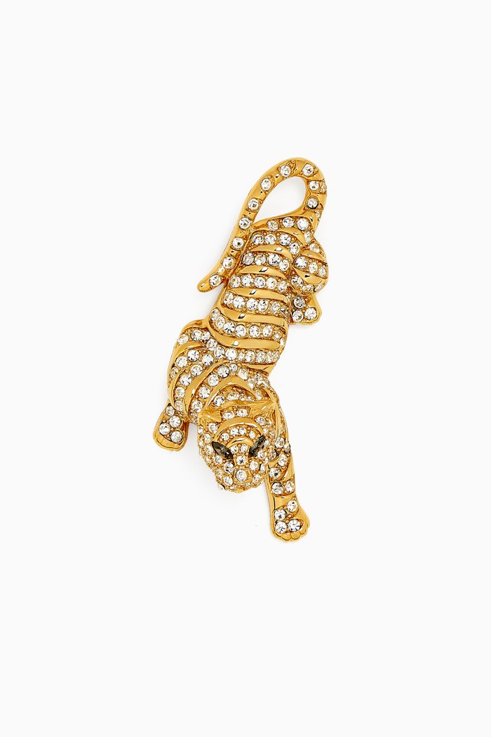

1980s Vintage Trifari Crystal Crouching Panther Brooch, Gold