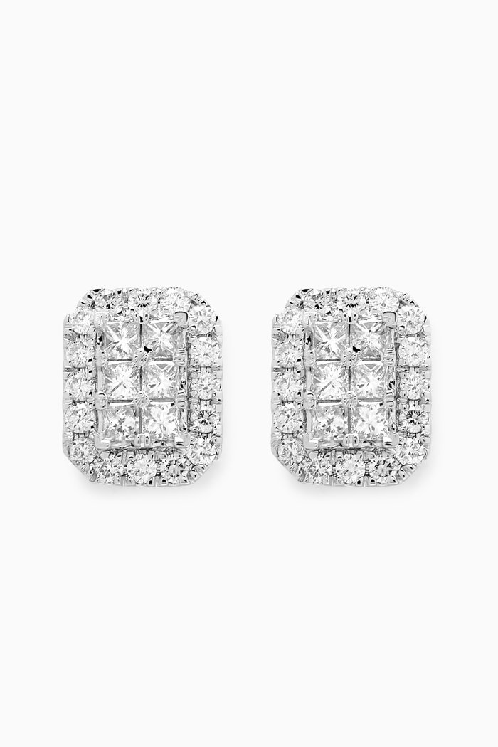 

Illusion Emerald Diamond Earrings in 18kt White Gold