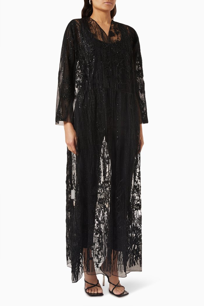

Embellished Abaya in Tulle, Black
