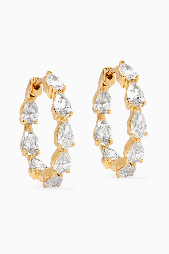 Pear Diamond Hoop Earrings in 18kt Gold, White
