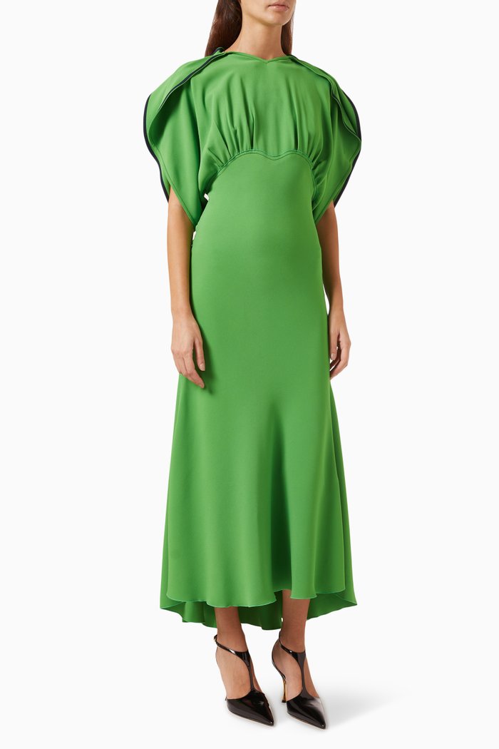 

Drape-sleeve Midi Dress in Cady, Green