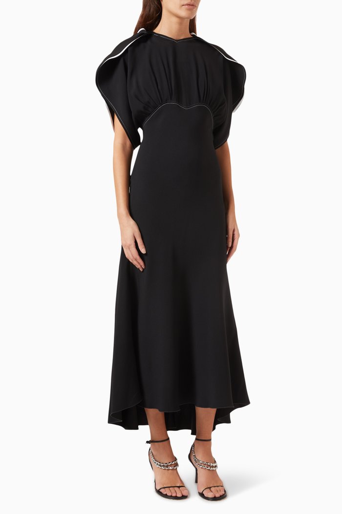 Drape-sleeve Midi Dress in Cady, Black