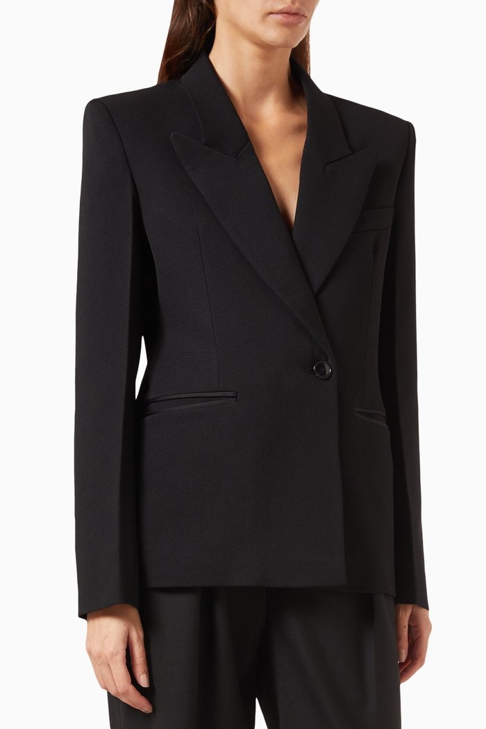 

Square Shoulder Jacket in Grain de Poudre Blend, Black