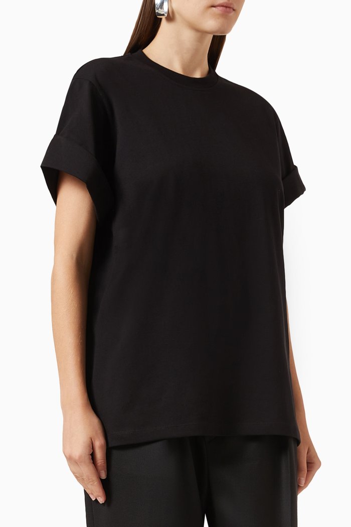 

Oversized Asymmetric-sleeve T-shirt in Organic-cotton, Black
