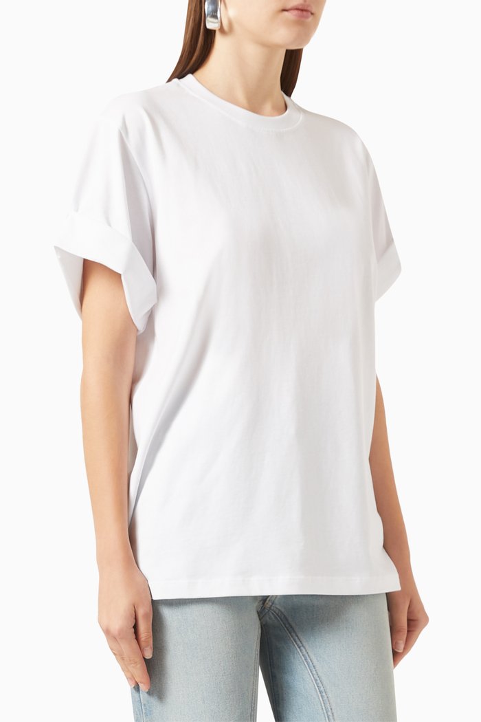 

Oversized Asymmetric-sleeve T-shirt in Organic-cotton, White