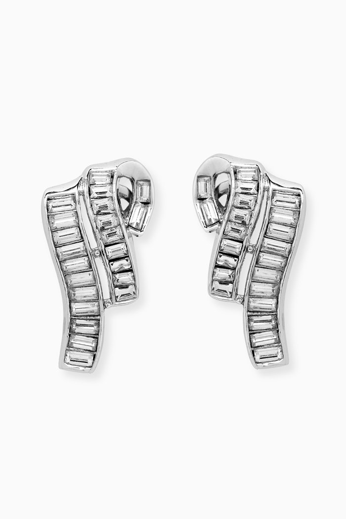 

1970s Vintage Trifari Crystal Clip-On Earrings, Silver