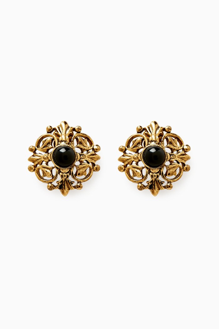 Rediscovered 1980s Victorian Revival Clip-on Stud Earrings, Gold