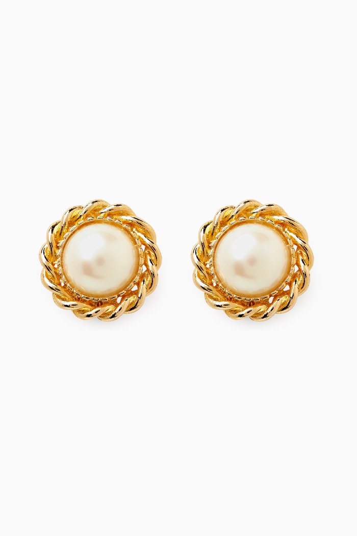 

Rediscovered 1990s Vintage Faux Pearl Clip-on Earrings, Gold