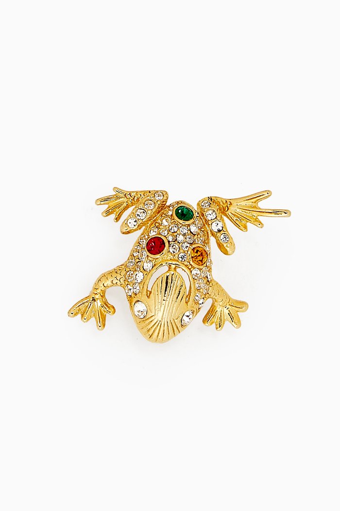 

Rediscovered 1980s Vintage Crystal Frog Brooch, Gold