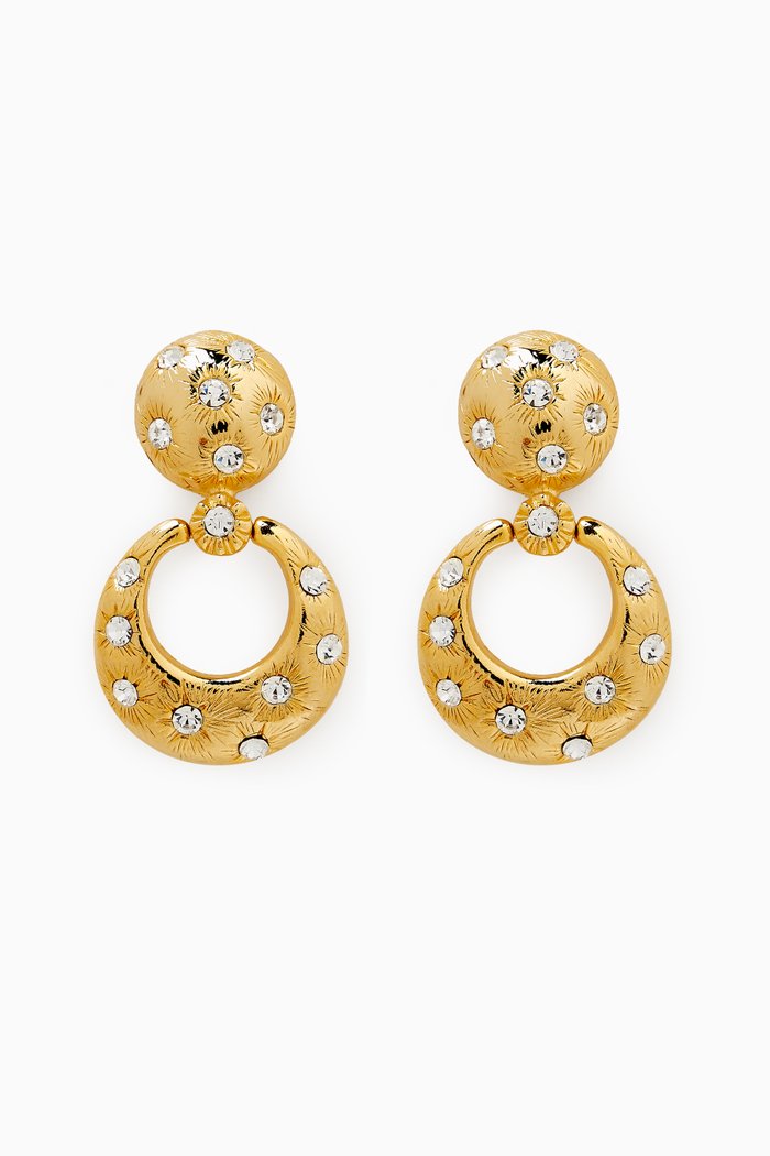 

Rediscovered 1980s Vintage Crystal Door-knocker Earrings, Gold