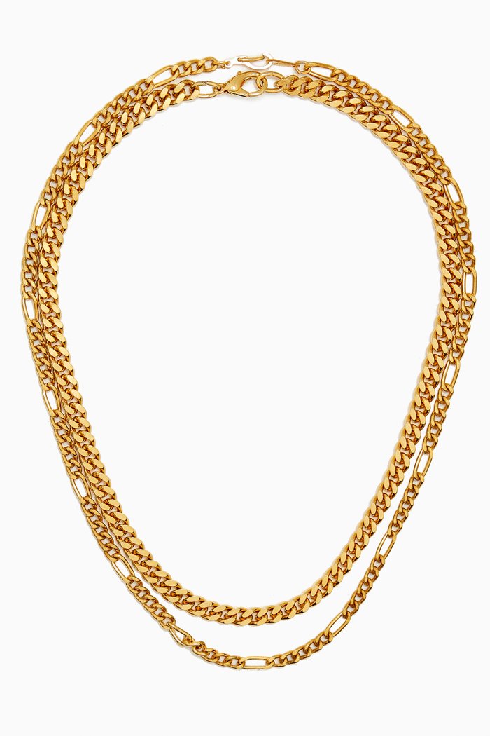 

Rediscovered 1980s Vintage Figaro & Curb-chain Necklace, Set of 2, Gold