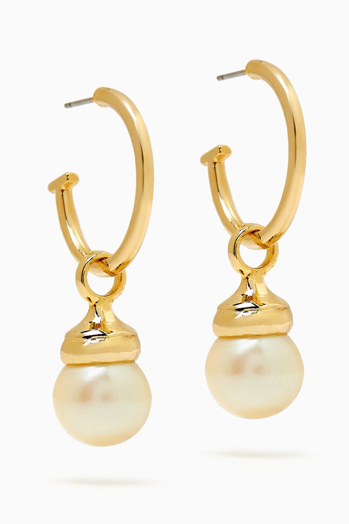 

Rediscovered 1990s Vintage Faux Pearl Demi Hoop Earrings, Gold