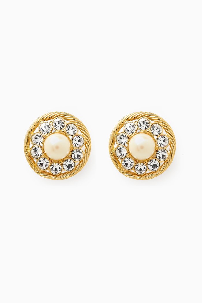 

Rediscovered 1980s Faux Pearl & Crystal Clip-on Earrings, Gold