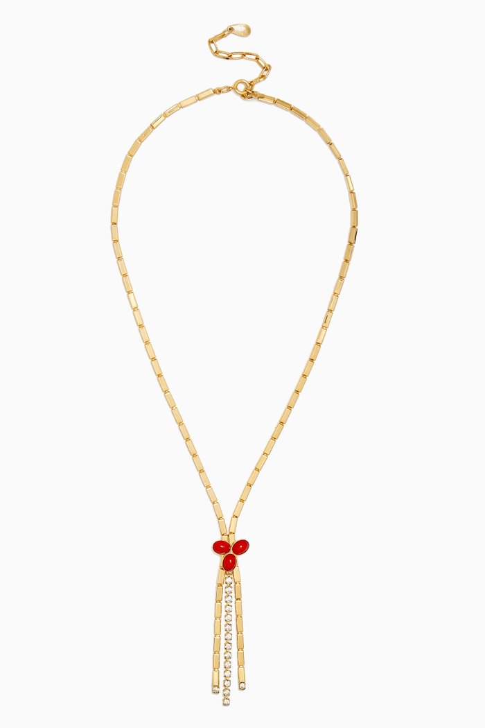 

Rediscovered 1980s Vintage Cabochon Tassel Necklace, Gold