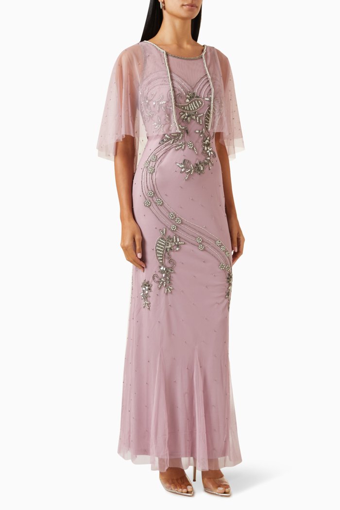 Embellished Cape-sleeve Dress, Pink