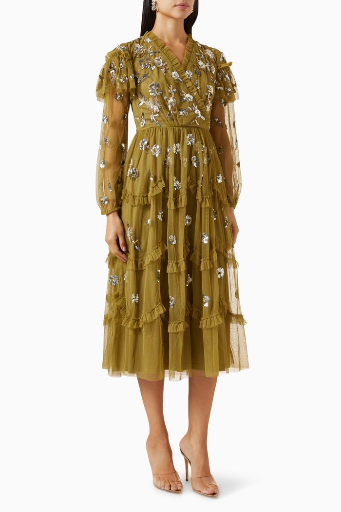 

Sequin-embellished Midi Dress in Tulle, Green