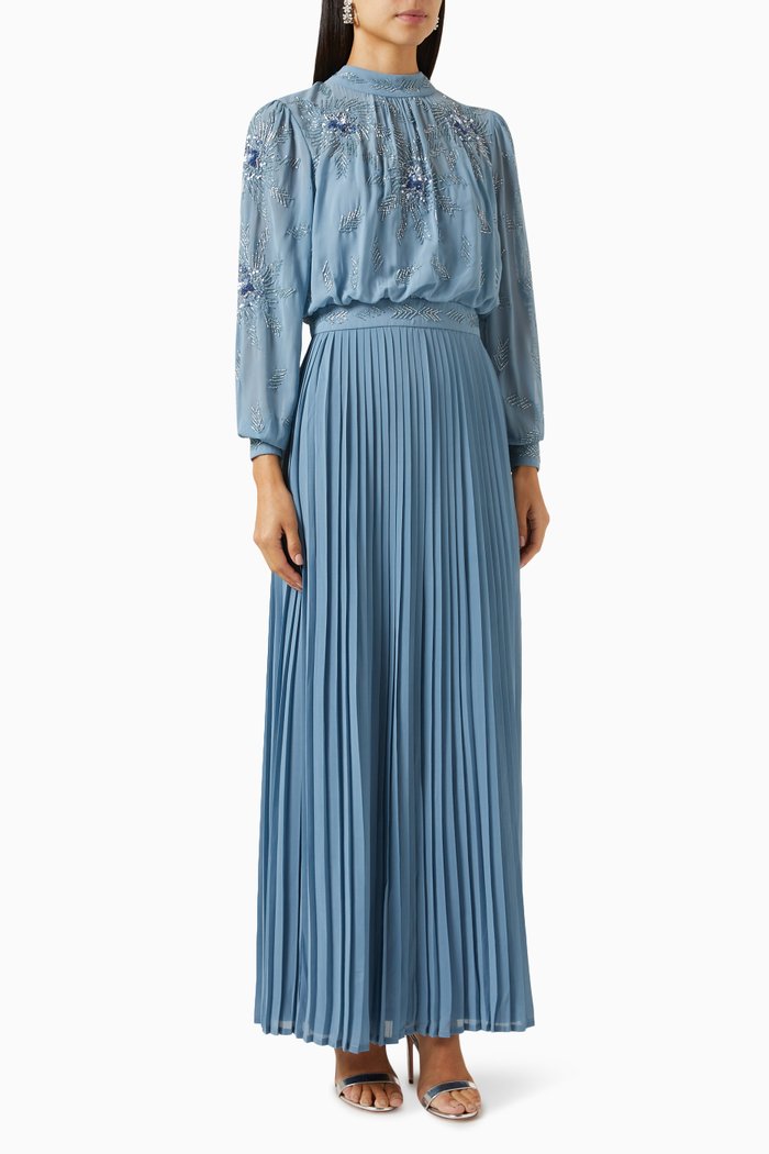 

Embellished Pleated Maxi Dress, Grey