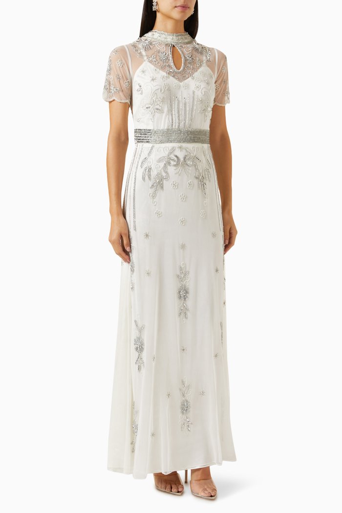 

Embellished Maxi Dress in Tulle, White