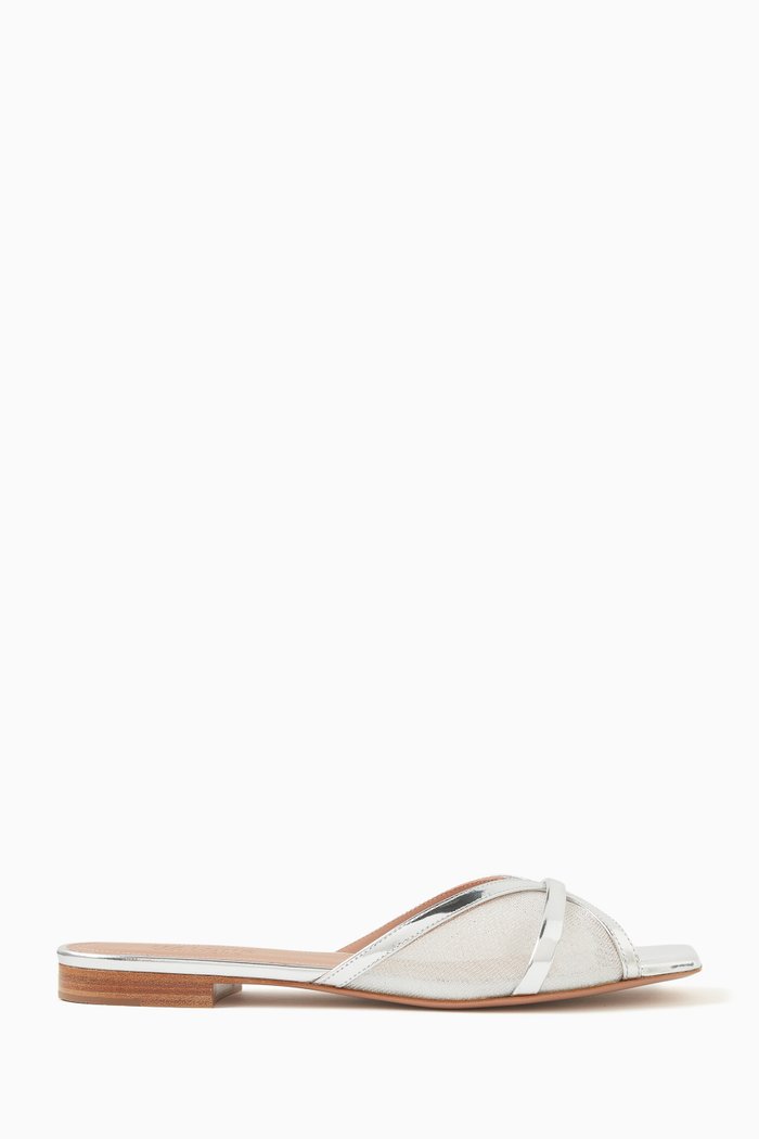 

Perla Flat Slides in Mesh, Silver