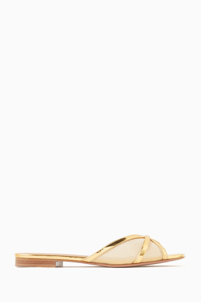 Perla Flat Slides in Mesh, Gold