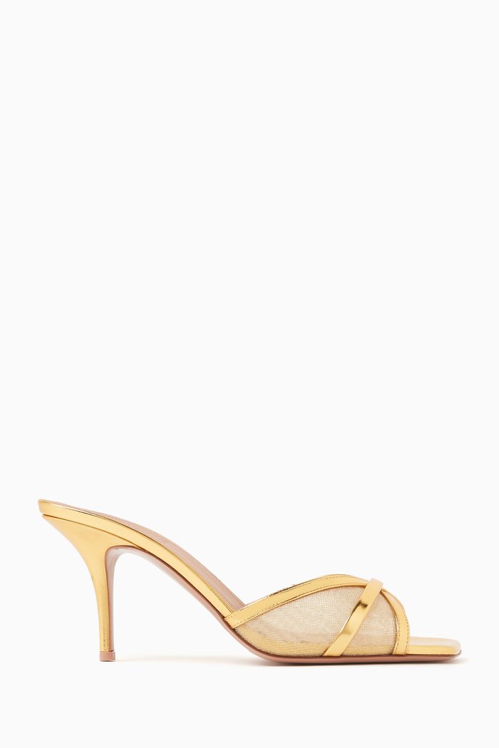 Perla 70 Mules in Mesh & Leather, Gold