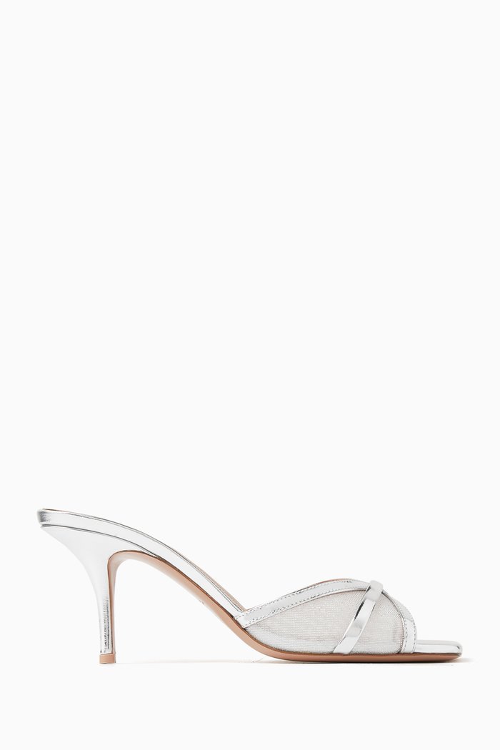 Perla 70 Mules in Mesh and Leather, Silver