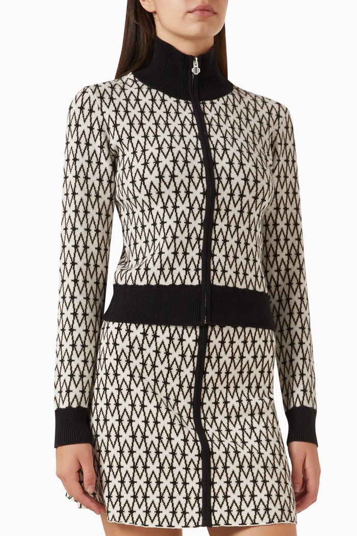 Printed Zipped Sweater in Cotton, Black