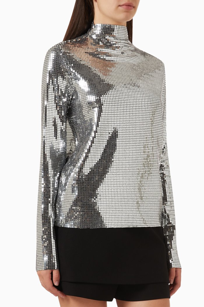 

Glittery Sequin-embellished Top, Silver