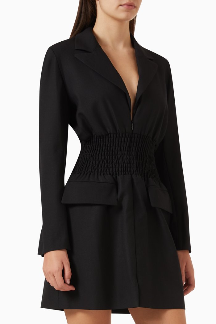 

Mini Smocked Dress in Wool-blend, Black