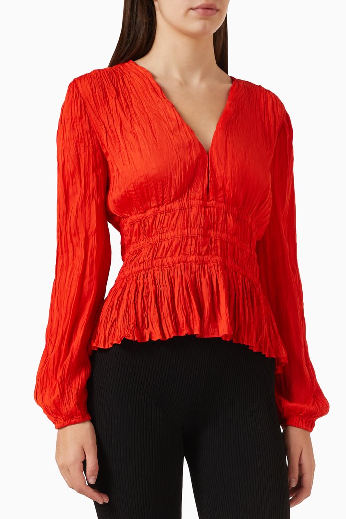

Crinkled Elastic Top in Satin, Red
