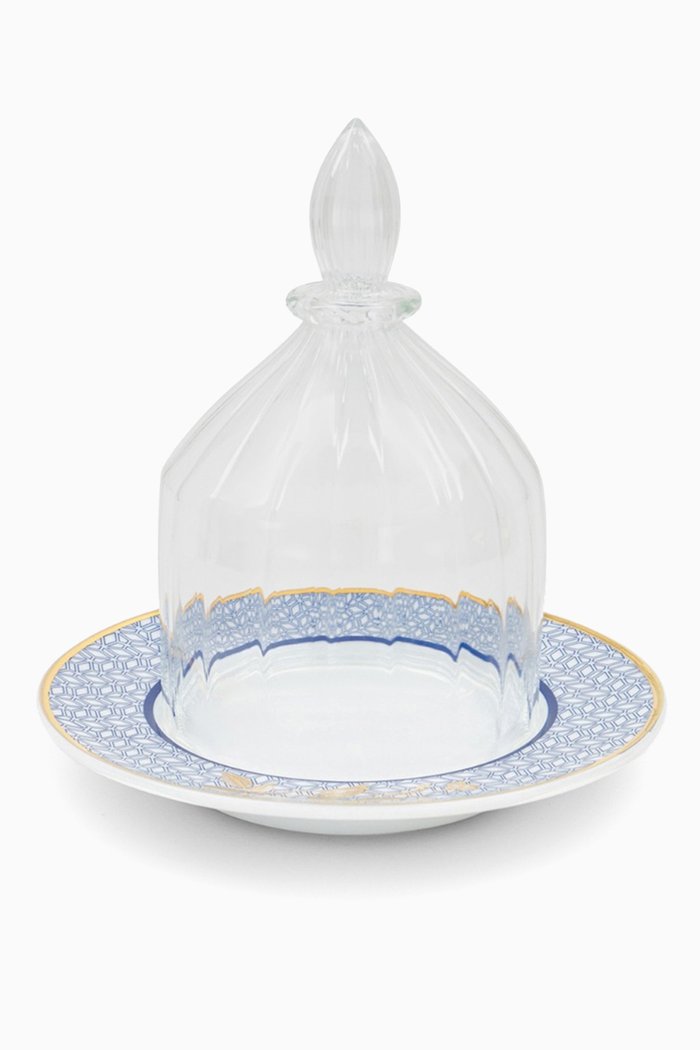 

Decorative Glass Dome with Kunooz Plate, Blue