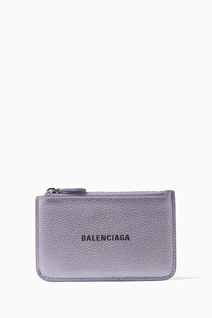 Large Cash Long Coin & Card Holder in Metallic Grained Calfskin, Purple