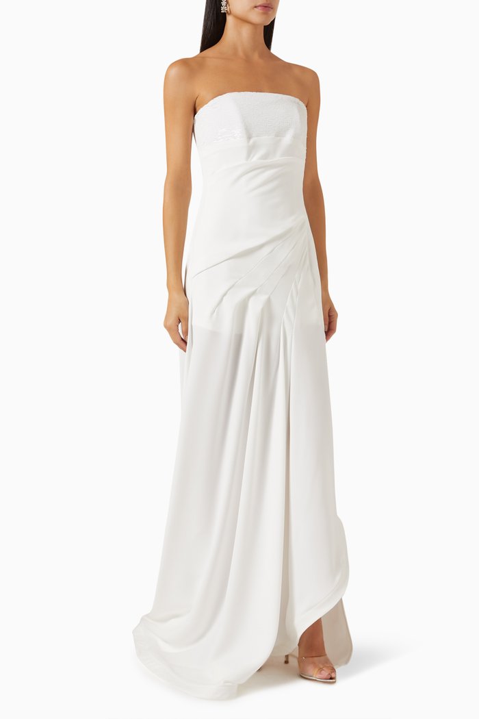 

Sequin-embellished Bustier Gown in Cady, White