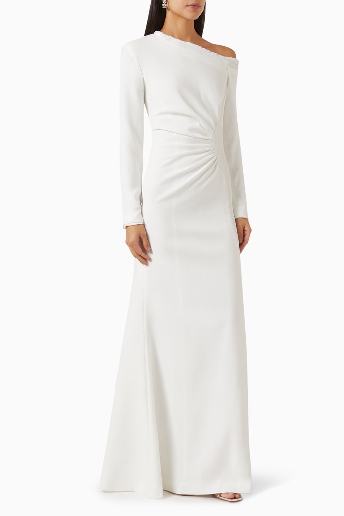 

One-shoulder Asymmetric Maxi Dress, White