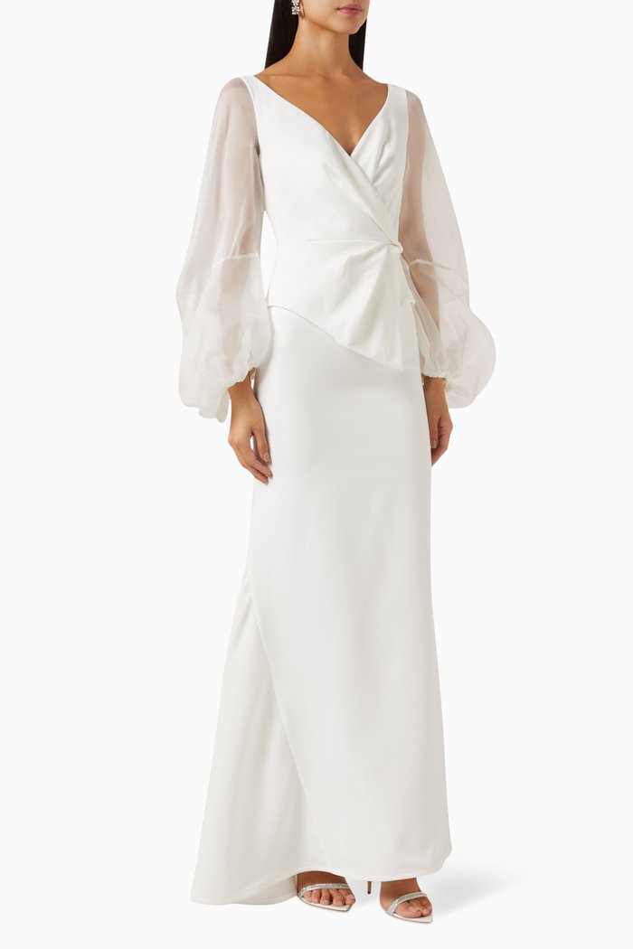

Sequin-embellished Peplum Maxi Dress, White