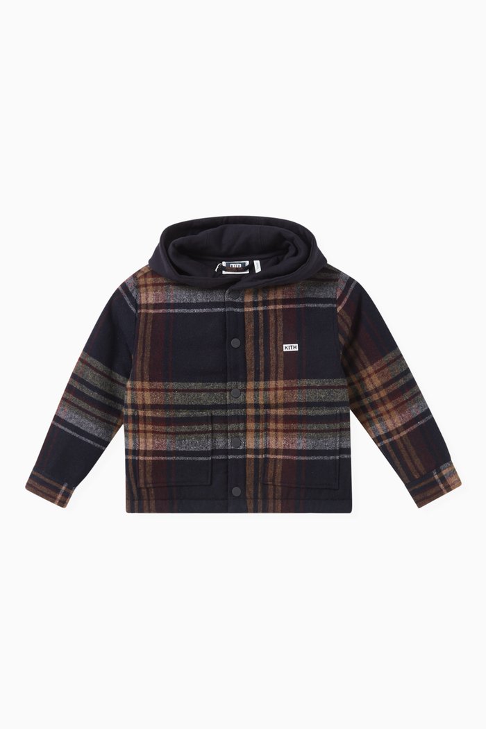 

Plaid Overshirt Hoodie in Wool-blend, Blue