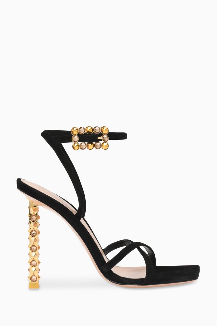 

Wonder 105 Embellished Sandals in Suede, Black