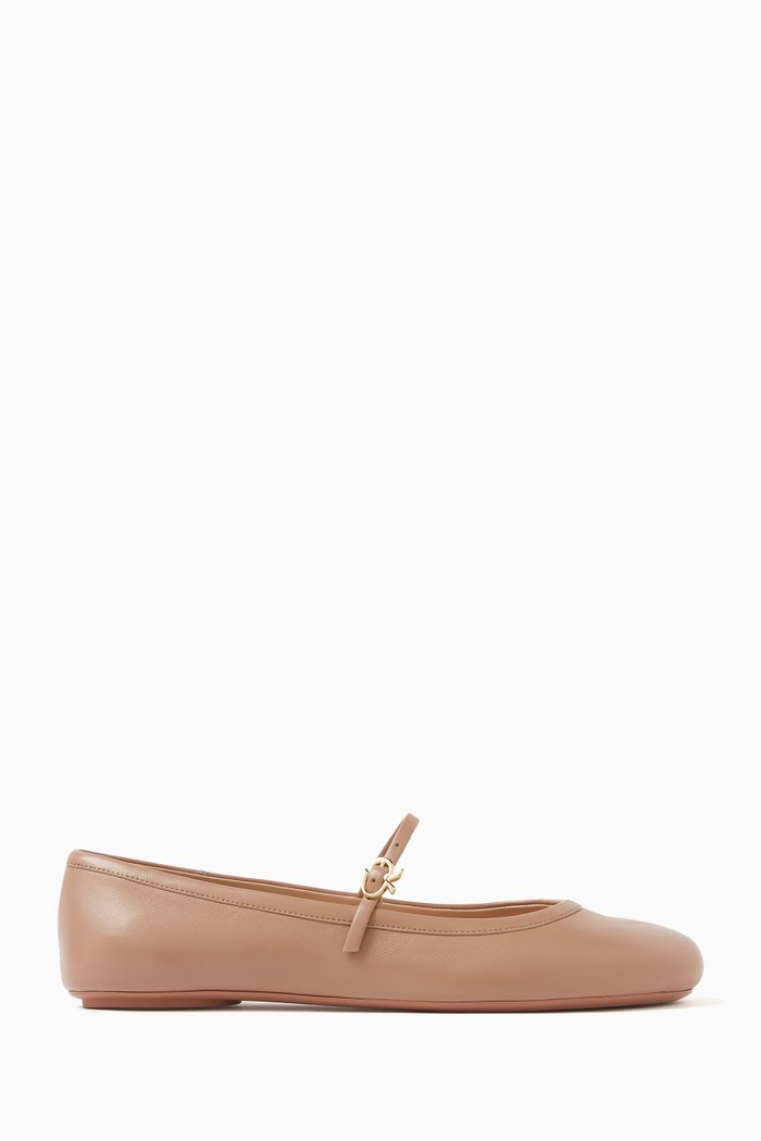 Carla Ballerina Flats in Leather, Neutral